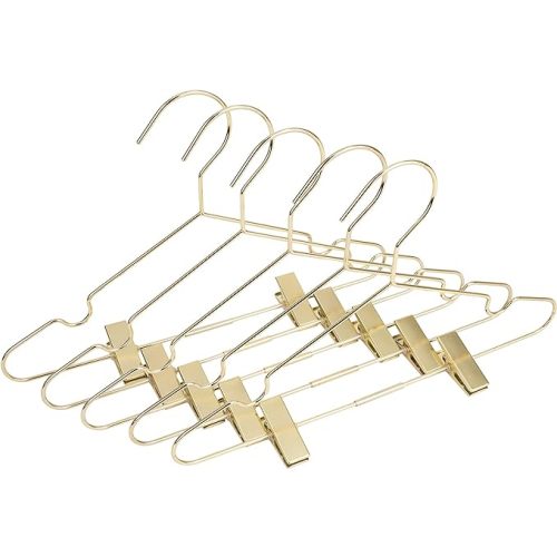 Baby Clothes Hangers 12.6" Gold Metal Skirt Hanger with 2 Adjustable Clips Closet Storage Heavy Duty Rack Kids Shirts, Pants Coats Display Space Saving Solution for Wardrobe 25 Pack
