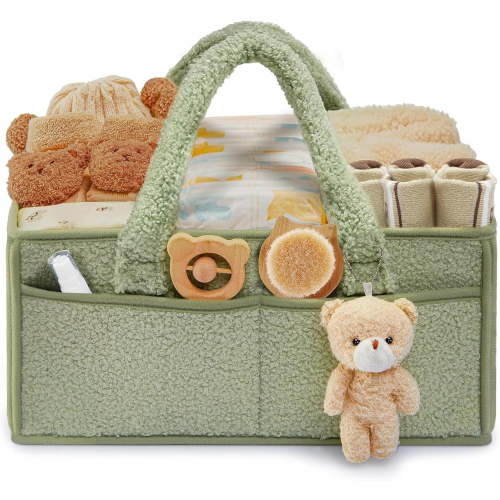 Nappy Caddy Organizer for Baby Changing Table, Portable Diaper Caddy With Removable Dividers/Handle, Newborn Essentials, Nursery Wipes Storage Bag, Gift for Mum, Baby Shower