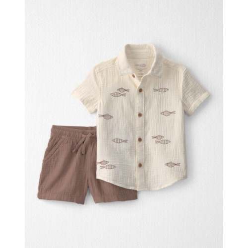 Toddler Boy 2-Piece Organic Cotton Gauze Embroidered  Top & Short Set - Little Planet | Carter's