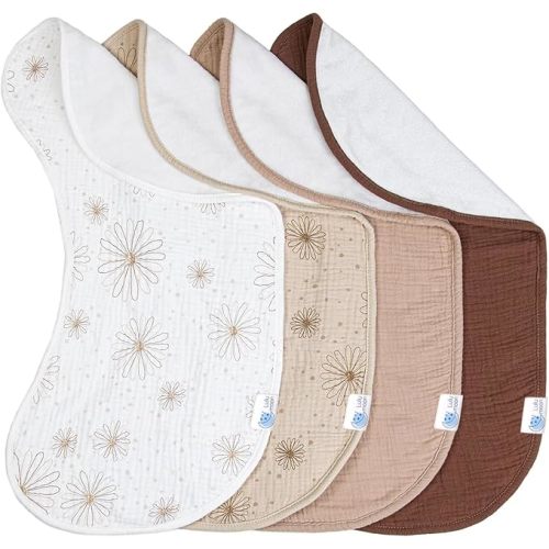 lulumoon Muslin Burp Cloths Babies: 100% Soft Cotton Large Burping Cloths - Neutral Baby Burp Rags for Boys and Girls - Absorbent Burp Cloth for Spit-Ups 4 Pack
