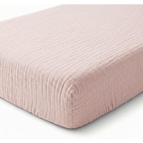 Muslin Bassinet Sheet Compatible with Mika Micky & Baby Delight Bedside Sleeper - 100% Cotton Rectangular Mattress Pad Cover (35"x20"), Breathable & Soft, Boho (1 Pack Pink)