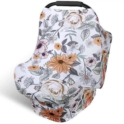 Rquite 4-in-1 Baby Car Seat Canopy, Stretchy Nursing Breastfeeding Cover