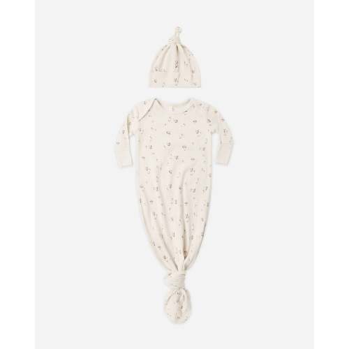 Knotted Baby Gown + Hat Set Fall Ditsy