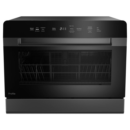 GE Profile 22-in Portable Countertop dishwasher ( Black ) 6 Place Settings with Air Dry and Heated Dry and Built-in Water Tank, 52-Decibel Standard Sound Level