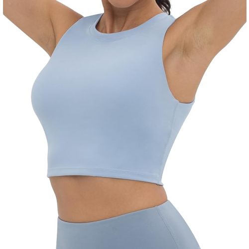 V VOCNI Nursing Bras for Breastfeeding Crew Neck Sleeveless Maternity Tank Tops Sports Bras Workout Pregnancy Crop Tops - Medium - Baby Blue