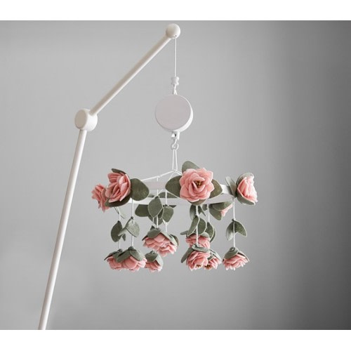 Felted Pink Roses Musical Crib Mobile