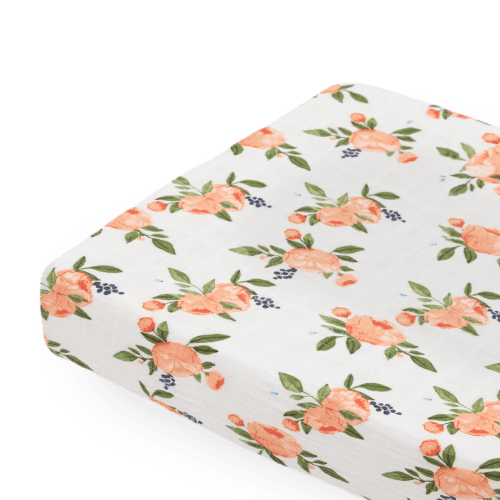 Cotton Muslin Changing Pad Cover - Watercolor Roses