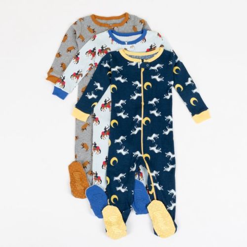 Leveret Boys Cotton Baby Footed Pajamas – 3 Pack – Adventure Animals Sleepers