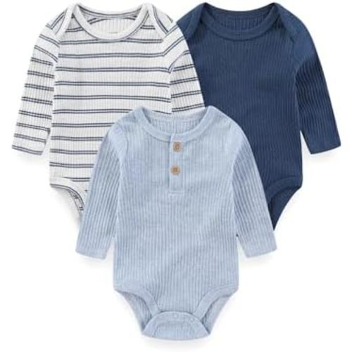 Baby Long Sleeve Bodysuits 3-Pack Cotton Infant Baby Boy Girl Clothes Outfit 0-12Months