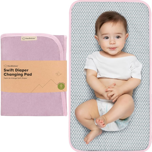 KeaBabies Portable Diaper Changing Pad, Easy Wipe Clean - Foldable Waterproof Baby Changing Mat for Diaper Bag, Compact, Lightweight, 25x13 Newborn, Infant, Baby Changer Travel Essential (Sweet Pink)