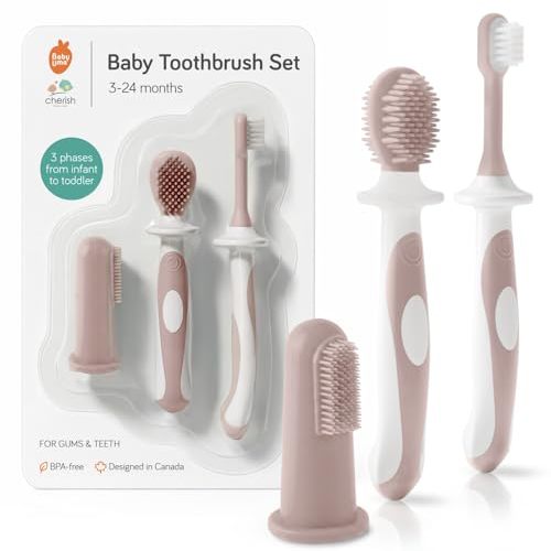 Cherish Baby Care Baby Toothbrush Set 0-2 Years - Silicone (Rose Pink) | Award-Winning: BPA-free, safety-tested food-grade silicone infant toothbrush set for babies 6 to 24 months.