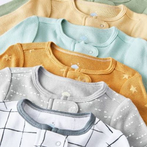 Baby Boys' 6pk Cotton Sleep N' Play - Cloud Island™ Yellow 3-6M: Footed Pajamas, Inverted Zipper, Mitten Cuff