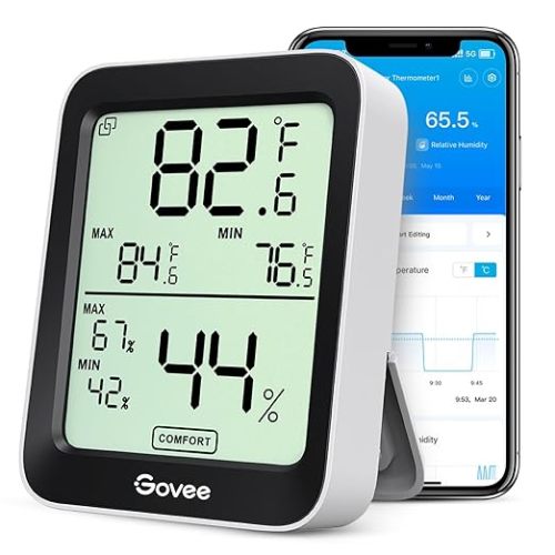Govee Bluetooth Hygrometer Thermometer, Room Temperature Humidity Meter with APP Alerts and Data Storage, 50m Bluetooth Range, Large LCD Display, Humidity Monitor Sensor for Baby Greenhouse Garage