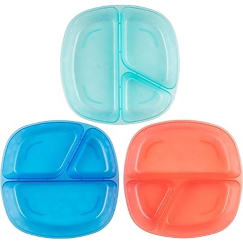 Dr. Brown’s Divided Plate for Baby and Toddler Feeding, Stackable Kids Dish Set, Dishwasher Safe 3 Pack, BPA Free, 4m+