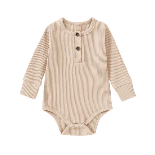 XUNKUSGA Baby Onesies Comfortable Long Sleeved Crew Neck Bodysuit Solid Color Ribbed Newborn Jumpsuit Soft Cotton Unisex Baby Clothes 0-18 Months