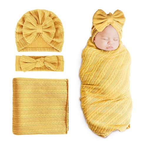 DRESHOW BQUBO Newborn Receiving Blanket Toddler Warm for Girls with Bow Hat and Bow Headband Shower Gift