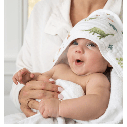 Dino Jungle Cotton Muslin Hooded Towel 2 Pack | aden + anais | Color: Dino Jungle