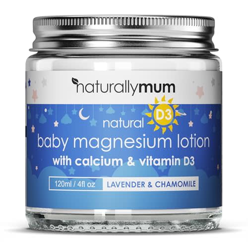 NaturallyMum Baby Magnesium Lotion with Calcium & Vitamin D3 – Gentle Baby Lotion with Lavender & Chamomile – Moisturising Baby Cream for Bedtime Routine & Sensitive Skin – 4.2 Fl Oz