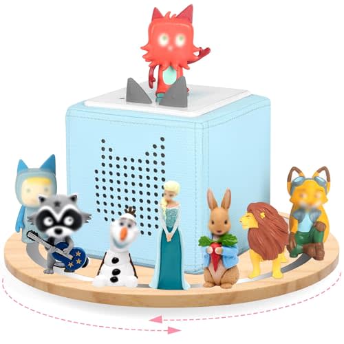 RZYLKA 360° Round Turntable for Tonies Box Organizer Storage Shelf, Magnetic Floating Shelves for Toniebox 1/2 Player Tonies Figures, Display Collection 10~15 Characters (Natura)