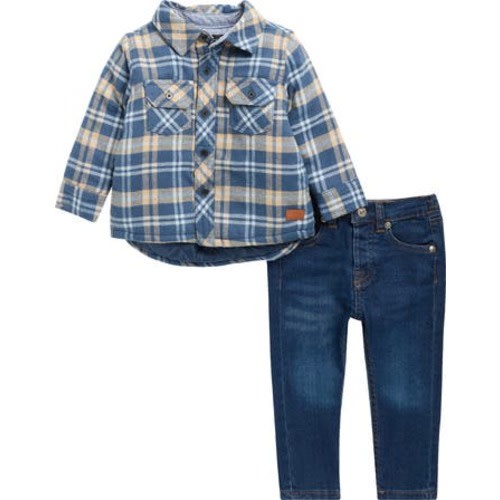 Flannel Shacket & Denim Jeans Set
