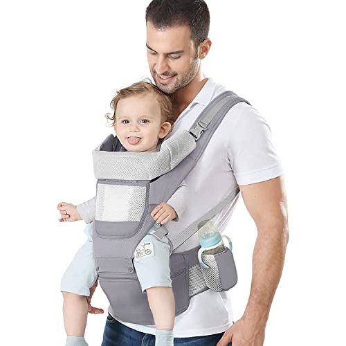 YSSKTC Baby Carrier Ergonomic Infant Carrier with Hip Seat Kangaroo Bag Soft Baby Carrier Newborn to Toddler 7-45lbs Front and Back Baby Holder Carrier for Men Dad Mom (Grey)