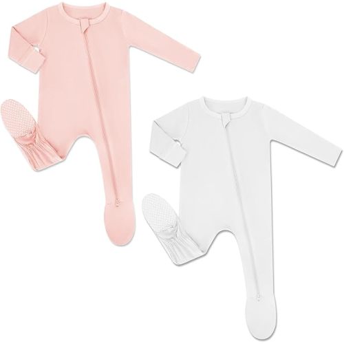 HAPIU Rayon from Bamboo Baby Footed Pajamas, 2 Way Premium Zipper, Footie for Baby Boy Girls, Newborn-24 Months