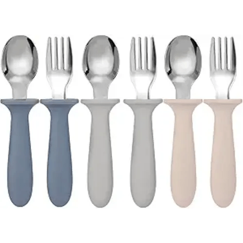Eascrozn Toddler Forks and Spoons Set, 6 Pack Kids Silverware with Silicone Hand, 18/8 Stainless Steel Children Safe Toddler Utensils, BPA Free, Dishwasher Safe