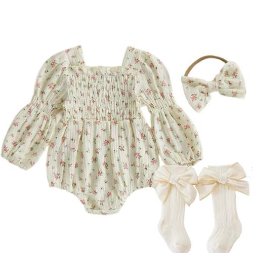 Floral Smocked Romper Set (pink)