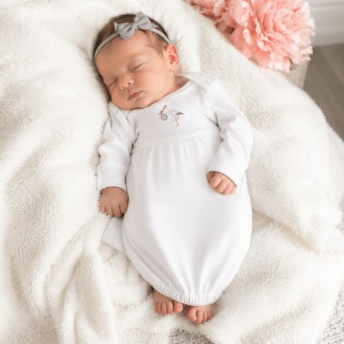 Baby Girl Vintage Stork White Gown Gift Set - Grey Headband