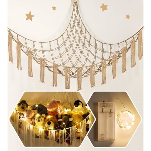 RelaxScene Stuffed Animal Hammock Corner Storage with LED Light - Plush Hammock Large Plushie Net