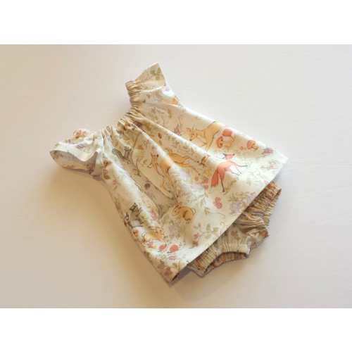 Baby Girls Woodland Dress with Bloomers: Handmade Cotton Fox & Deer Dress with Flutter Sleeves (Sizes Nb-18m)