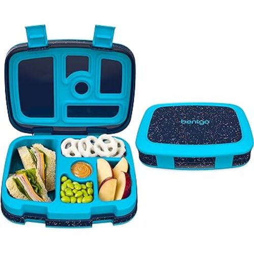 Bentgo Kids 5-Compartment Lunch Box - Confetti Design for School, Ideal for Ages 3-7, Leak-Proof, Drop-Proof, Dishwasher Safe, & Made with PFAS & BPA-Free Materials (Confetti Edition - Abyss Blue)