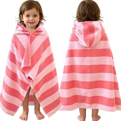 Blush Stripe Toddler Bath Towels Age 0-3,100%Cotton,Absorbent