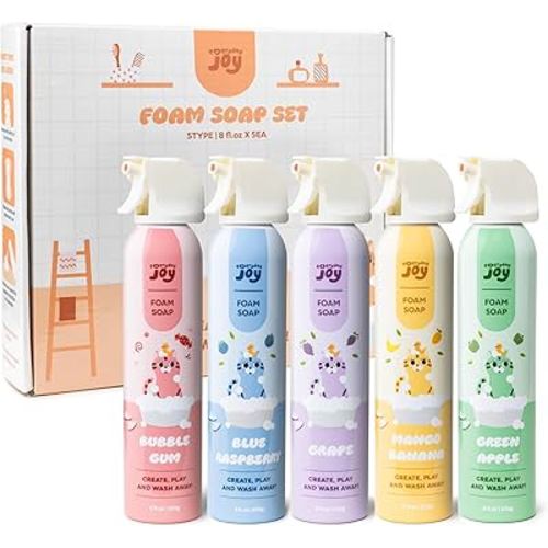 Fluffy Foam Soap for Kids Bath and Hand Washing - Hypoallergenic Fun Colorful Foamy Cleanser for Sensory Play, Bathtime Art, Washing - Moisturizing Formula with Aloe and Hyaluronic Acid - 5 Pack