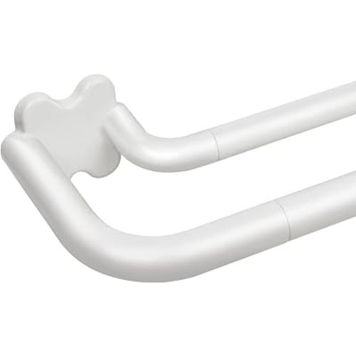 White Double Curtain Rods for Windows 48 to 84, USFOOK Room Darkening Wrap Around Curtain Rod 32 to 86, 3/4 Inch Curtain Poles for Living Room and Bedroom