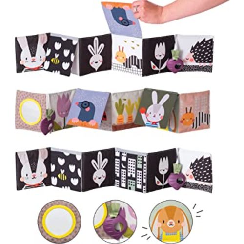 Taf Toys Urban Garden Soft Cloth Newborn Book, Crinkle Baby Book. High Contrast Sensory Toys. Early Education Activity Toy. Infant Tummy Time Toys. Multi-Sensory Textures and a Baby-Safe Mirror