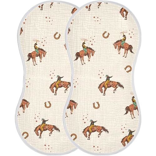 Farm Western Cowboys Burp Cloths Baby Boys Girls Absorbent Soft Cotton Burping Cloths Rags, 2 Pack