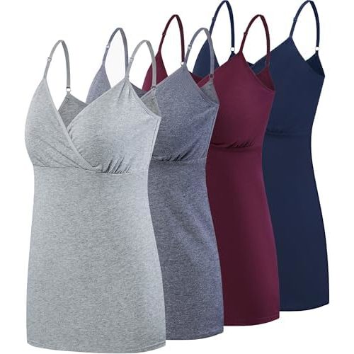 SUIEK 4 Pack Nursing Tank Tops Maternity Cotton Cami Breastfeeding Sleep Bralette