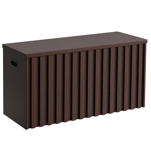 UEV Storage Bench,39.4" Wood Box, Storage Trunk with 2 Safety Hinges, Ottoman Storage Chest, Fluted Storage Bench for Bedroom, Entryway, Living Room (Walnut)