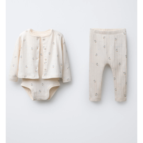 GOOSE PRINT CARDIGAN, BODYSUIT AND LEGGING SET - Light beige | ZARA United States