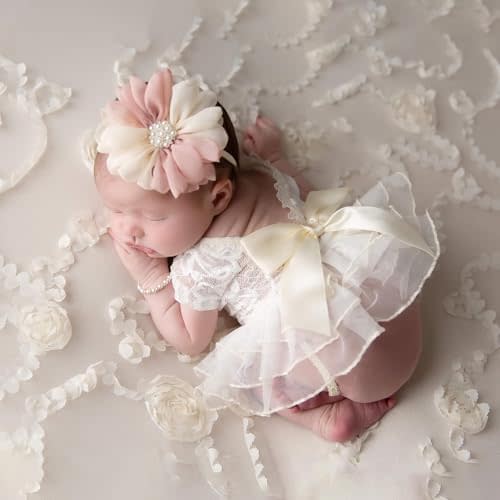 Newborn Girl Photography Outfits, Backless Lace Romper with Flower Headband Photo Props, Baby Girl Photoshoot Outfits