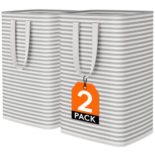 Clouxem 2 Pack Laundry Hamper Large Collapsible Laundry Baskets, Freestanding Waterproof Clothes Hamper with Easy Carry Handles in Laundry Room Bedroom Bathroom College Dorm for Adults, Grey, 2 x 80L