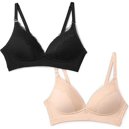 Amazon Essentials Women's Peached Microfiber with Lace Trim Clip Down Nursing Bra