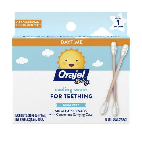 Orajel Baby Non-Medicated Cooling Swabs for Newborn Infant Teething, Relief for Swollen Gums, 12 Swabs in Case
