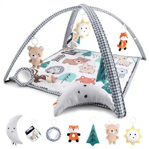 The Peanutshell Woodland 7-in-1 Activity Play Gym & Play Mat for Baby - Grey