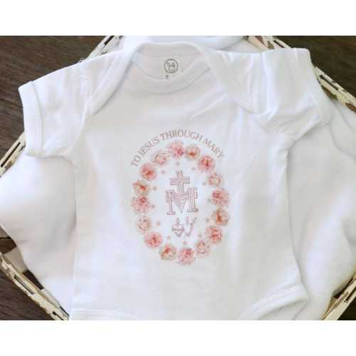 Miraculous Medal Consecration to Jesus through Mary Baby Infant Bodysuit - Catholic Apparel for the Littlest Virgin Mary Devotees