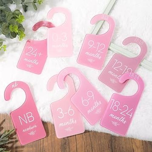 Whaline Acrylic Baby Closet Dividers Pink Hanging Infant Clothes Hanger Separators Thicken Baby Wardrobe Organizers for Home Nursery Supplies, 6.7 x 3 Inch, 8Pcs