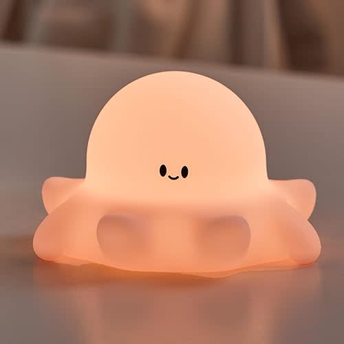 Cute Octopus Rechargeable Silicone Night Light for Kids, Dimmable Touch Control Nightlight with Timer, Portable USB Baby Night Lamp for Nursery, Bedroom