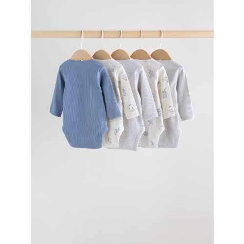 Buy Blue Long Sleeve Long Sleeve Baby Bodysuits 5 Pack from Next USA