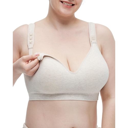 Momcozy Busty Nursing Bras, U.S.Cotton Wirefree Fixed Padded Maternity Bra, Full Coverage Adjustable Fit